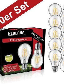 BLULAXA LED-Filament Retro Multi, E27, 10 St., Warmweiß, 10er-Set, Promotion-Pack Birnenform, Filament, klar