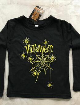 Jungen Mädchen Kinder Bluse Langarm Longsleeve Spinnen Netz Schwarz Gelb Booo Halloween Fasching Verkleidung 100% Baumwolle Gr. ca 98/104 - Albstadt