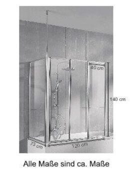 welltime Badewannenaufsatz Summer 3-teilig + feste Seitewand, Einscheibensicherheitsglas, (4 tlg), Deckenhöhe bis 240cm geeignet, Glaswand bestehend aus vier Elementen