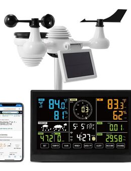 Profi WLAN-Wetterstation 7-in-1 solarbetrieben Wettercenter 7,5-Zoll-Display 150m Übertragungsreichweite Außensensor für Windgeschwindigkeit Windrichtung Temperatur Luftfeuchtigkeit Niederschlag Set453 - Wuppertal