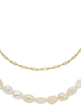 Fossil Edelstahlkette Schmuck Geschenk Edelstahl HERITAGE PEARL D-LINK DOPPELT, JF04728710, mit Perle (imitiert)