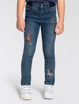 KIDSWORLD Stretch-Jeans, Basic Jeans mit toller Stickerei schmale Beinform, mit verstellbarem Gummizug am Bund, lang
