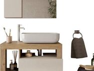welltime Badmöbel-Set Hamburg, Badezimmerset 2tlg. Breite 79 cm, Badmöbel, Waschtisch inkl., (Spar-Set, 2-St), Waschbecken, Spiegelschrank mit LED Aufbauleuchte, Soft-Close-Funktion