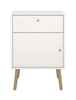 andas Nachtkommode Bodo, Nachttisch, Nachtschrank, Beistelltisch, 1 Tür, 1 Schublade, Beine und Griffe aus Massivholz, Breite 50 cm