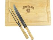 Jim Beam BBQ Schneidebrett JB0237, Bambus, (Set), inkl. Tranchiermesser und Gabel mit Edelstahlklinge und Bambusgriffen