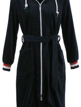 Carl Ross Damenbademantel 437410, Midilänge, Velours, Stehkragen, 2-Wege Reißverschluss, mit Tricolour Ärmelbündchen