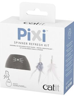 Catit Pixi Interaktives Katzenspielzeug Spinner - Zubehör: Ersatzteilset (1 silberfarbener Stoffbezug, 2 Federn)