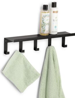 Zeller Present Wandregal mit Haken, Metall, schwarz, geeignet für Schlüssel, Handtücher, Taschen