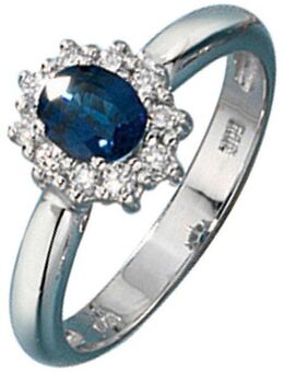 JOBO Fingerring Saphirring Weißgoldring, 585 Weißgold mit Saphir und 10 Diamanten