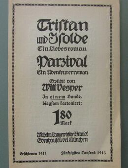 Verlagswerbung v. 1913: Tristan + Isolde u. Parzival - Münster