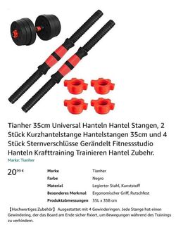 Hantelstange mit 2 Muttern, Hantelset, Gewindegriffe für Sport, Heimtraining - Leingarten