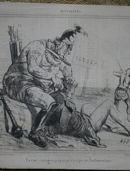 Lithografie , Karikatur , Russischer Zar , Un chef sauvage se preparand a scalper un Parlementaire ., Grafik von Cham , Nummer 397 ,aus dem Jahr 1854 , Blatt 37cm x 26cm , M70 - Görlitz