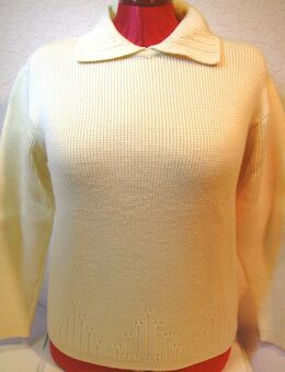Warmer Damen Strickpullover wollweiß - Wolle - Gr. 38 / 40 mit Kragen + Strickmuster - Biebesheim (Rhein)