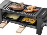 bestron Raclette Mini Tischgrill, 2 Raclettepfännchen, 350 W, für 1 bis 2 Personen, mit zwei Holzschabern & zwei Untersetzern