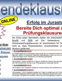 Online Einsendeklausurenkurs für Uni-Klausuren, Klausurentraining und Übung, Jura Nachhilfe und Examensrepetitorium - seit 36 Jahren! - Köln