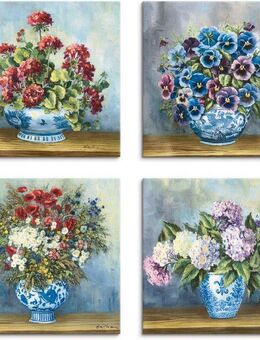 Artland Leinwandbild Blumen Bouqets, Blumen (4 St), 4er Set, verschiedene Größen