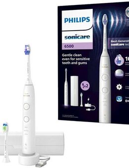 Philips Sonicare Elektrische Zahnbürste Series 6500 HX7410/02, Aufsteckbürsten: 2 St., mit Andruckkontrolle, 3 Intensitätsstufen, inkl. Ladegerät, Reiseetui
