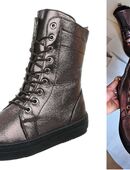 Gr. 37, GLITZER ( Schnür- ) Stiefeletten BOOTS, "gun" metallic-look, Reißverschluß in 63486