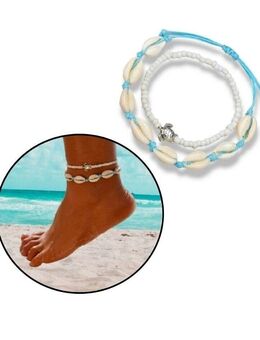 2x Fuß Schmuck Fußkettchen Fusskette Muscheln Fußschmuck Knöchel Kette Weiß Blau 9,90 €* - Villingen-Schwenningen