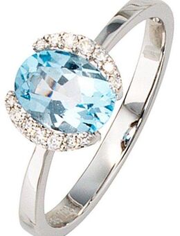 JOBO Diamantring, 585 Weißgold mit Blautopas und 14 Diamanten