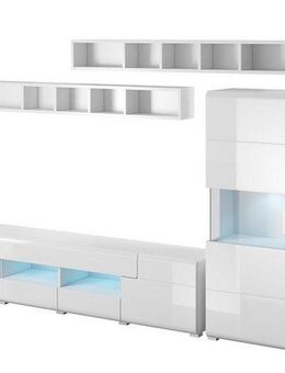 INOSIGN Wohnwand Toledo,Breite 391cm stilvolle Mediawand ohne Beleuchtung, (Set, 5-St), Anbauwand(Vitrine,Lowboard,Highboard,2xHängeregal)MDF Hochglanzfronten