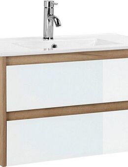 welltime Waschtisch Torun Badezimmerschrank Unterschrank mit Glasfronten und Softclose (Set), Waschplatz mit 2 Schubladen und Waschbecken Breite 80 cm