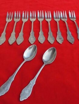 Hanseat Ostfriesenmuster 9 Kuchengabeln+2 Kaffeelöffel 90g versilbert Vintage zus. 29,- - Flensburg