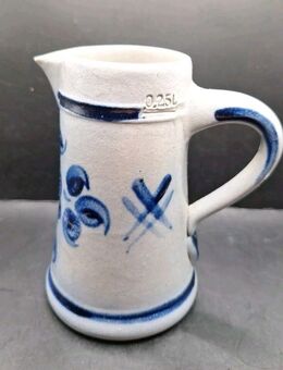 Keramikflasche Kanne Vase graublau 13cm hoch Öffnung 5cm breit Blumenmuster 0,25 - Essen