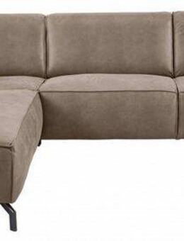 Places of Style Ecksofa Lorcan, Breite 275 cm, weiches Sitzgefühl, mit schwarzen Metallfüßen, Lederoptik und in weichem Strukturstoff