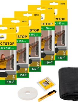 SCHELLENBERG Fliegengitter-Gewebe für Fenster ohne bohren, (Set, 5-St), Insektenschutz inkl. Befestigungsband, 130 x 150 cm, anthrazit, weiß