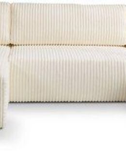 WERK2 Wohnlandschaft Rotterdam-U, U-Form, in kuschelweichem Cord oder Breitcord, Design Sofa mit Schlaffunktion & Bettkasten, Breitcord, Creme