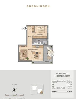 Offene Besichtigung am 24.10 von 14-16 Uhr und am 25.10. von 12-16 Uhr! Whg. 17 - Optimal geschnittene 2-Zimmer-Wohnung südlich im 1. Obergeschoss! - Creglingen