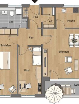 1600/91101/334 - 3-Raum-Wohnung im 3.OG mit Balkon und Aufzug - Erfurt