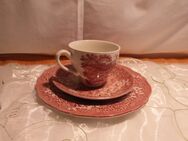 3tlg. Kaffeegedeck von J&G Meakin / England / Englische Keramik / Burgmotiv rot - Zeuthen