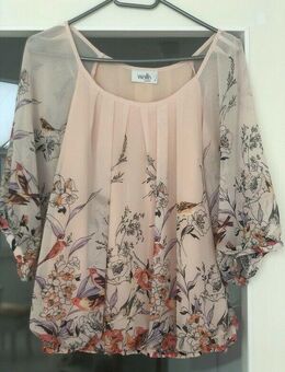 NEU * Duftig * Birds * Vögel * Blumen * Blüten * Romantik * Flower * Carmen Style * Seiden Chiffon * Tunika * Bluse "wallis" Gr. 36- 38/ S * apricot * Aquarell * Pastell * - Riedlingen