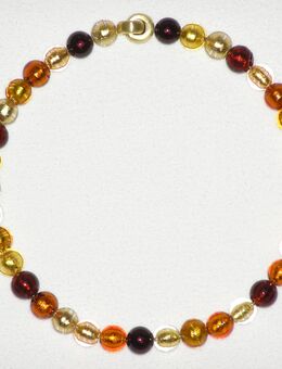 Collier Kette mit 36 Murano-Glasperlen ca. ⌀ 12 mm mit einem Implantat aus 999er Feingold (24 Karat) und Ring-Verschluss, ca. 44 cm, ca. 85 g - Hamburg Wandsbek