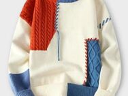 x4) neuer Herren / Jungen Pullover - Leonardo exklusiv Strickpullover - blau orange - Größe S - Garbsen