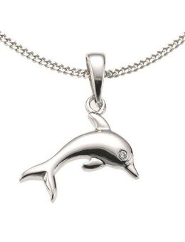 Firetti Kette mit Anhänger Schmuck Geschenk Silber 925 Halsschmuck Halskette Panzerkette Delphin, mit Zirkonia (synth)