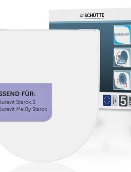 Schütte WC-Sitz Duroplast, WHITE D-Form PRO 8 (WC-Sitz, Befestigungsmaterial, Montageanleitung), mit Absenkautomatik und Schnellverschluss