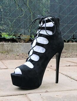 Gr. 45, sexy High Heels Plateau Sandalette - Wildleder - m. Schnürung - Bruchköbel
