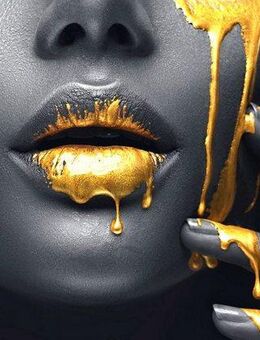 Papermoon Fototapete GOLDENE LIPPEN-SCHMUCK ART DESIGN ABSTRAKT MUSTER KUNST