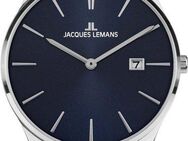 Jacques Lemans Quarzuhr London, 1-2122C, Armbanduhr, Damenuhr, Herrenuhr, Datum, Lederarmband