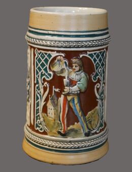 Antiker Bierkrug Keramik 0,5Liter , mit Spruch : Ein froher Trunk macht alle jung. , Höhe 14,5cm , K6 - Görlitz