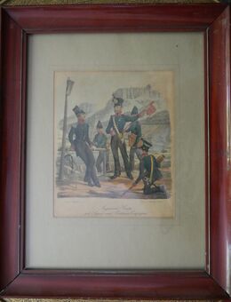 Bild , Militär , Sachsen , Ingenieur - Corps mit Sapeur- und Pontonier - Compagnie , Ansicht Königstein , Lithografie, Größe mit Rahmen 44cm x 35cm , Uniform - Görlitz