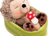 Nici Kuscheltier Sleeping Pets GREEN, Igel mit Fliegenpilz 12 cm hellgrün, schlafend im Körbchen