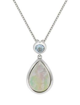 Zeeme Kette mit Anhänger Silber 925 rhodiniert 42+5cm Perlmutt weiß Topas blau