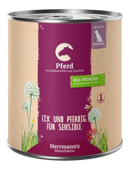 Herrmann´s Bio-Menü / Menü Sensitive 6 x 800 g - Pferd mit Bio-Süßkartoffel und Bio-Zucchini