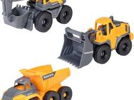 Dickie Toys Spielzeug-Baumaschine Volvo Construction Set, (Set, Bestehend aus Bagger, Radlader, Kipplaster)