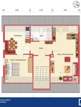 Ruhige Dachgeschosswohnung, 2 Zimmer, Wohnküche und Tageslichtbad - Gelsenkirchen