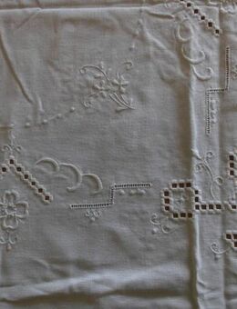 Hardanger Hohlsaum Stickerei Tischdecke weiß 165 x 120 cm Vintage Deko 15,- - Flensburg
